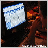 reading email on monitor